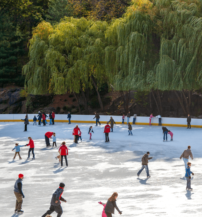 Ice skating at Wollman Rink in Central Park, close to The Henry Residences by Naftali Group in the Upper West Side.