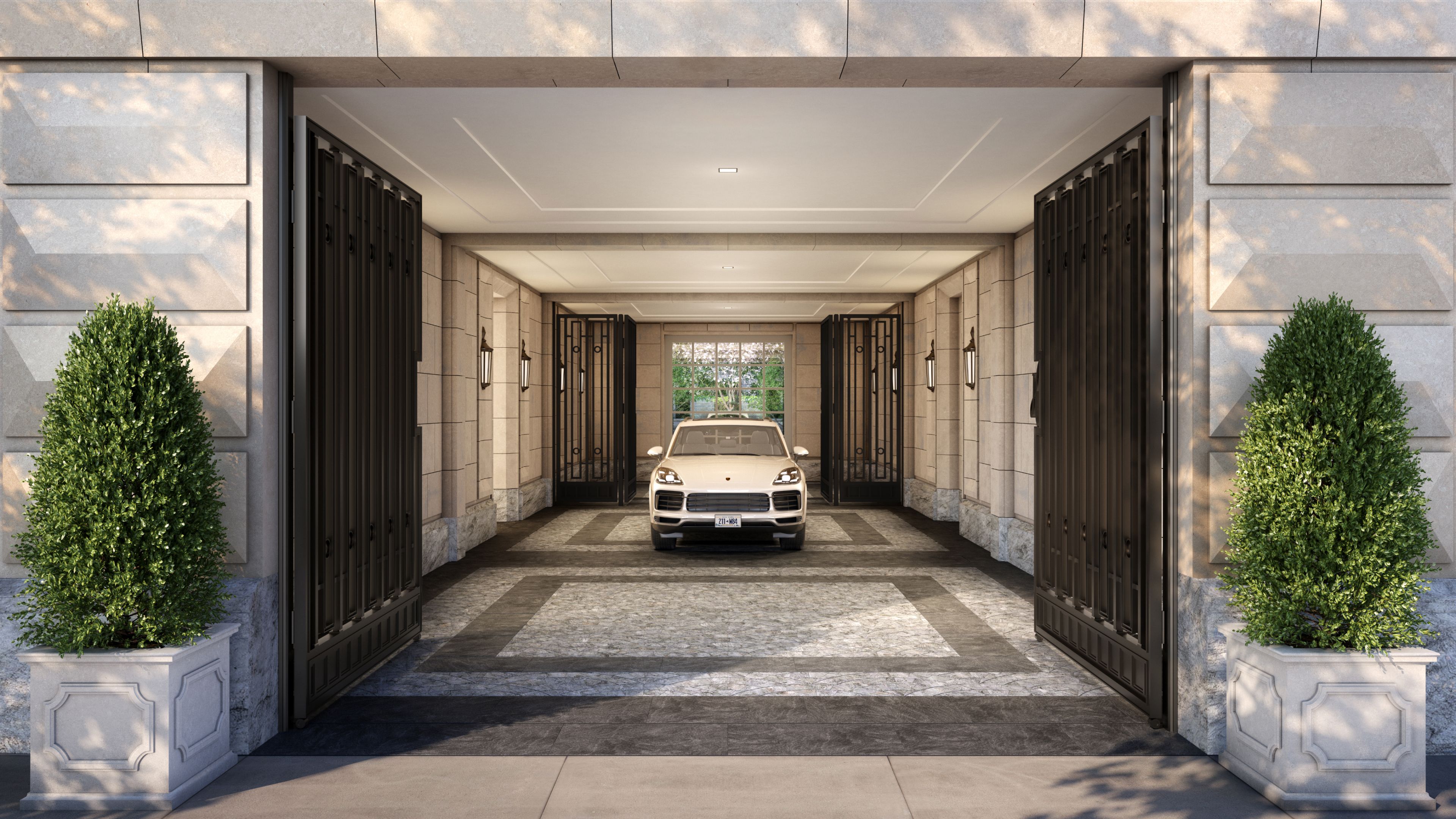 A car parked in the covered parking of The Henry Residences in the Upper West Side, showcasing urban living and convenience.